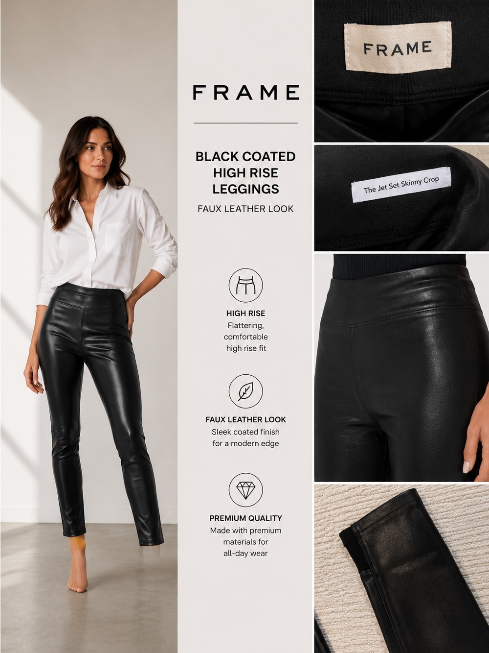 FRAME Black Coated High Rise Leggings Faux Leather Look